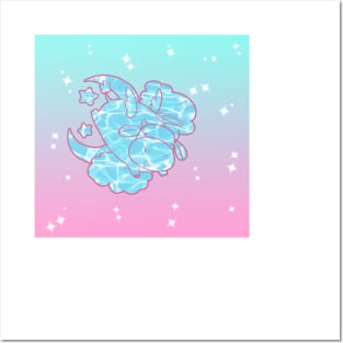 Ombre Pink and Cyan Angel Cow Posters and Art